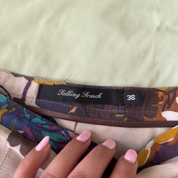 Talking French 100% Silk Multicolor Floral A-Line Midi Skirt Size 38 (28 waist) - Picture 2 of 6